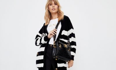 damski kardigan z krysztalowa naszywka balmain